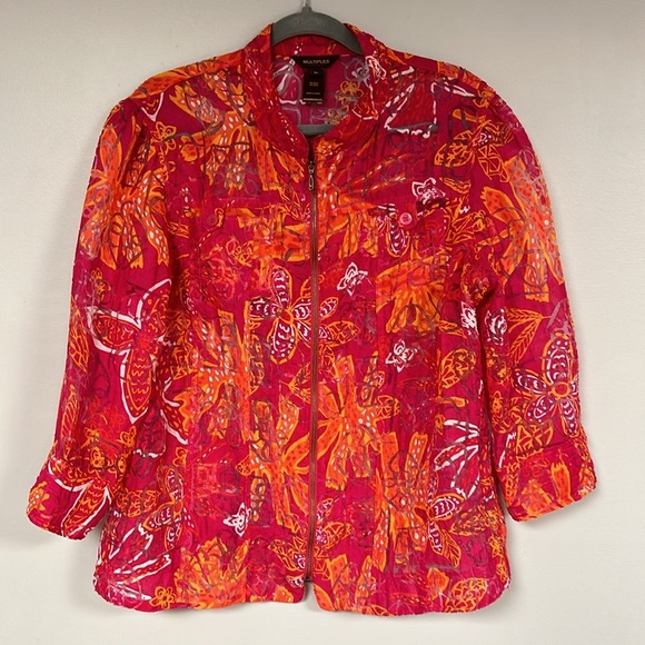 Multiples light top jacket orange/pink/white full zip Buttons on sleeves Size XL - Picture 1 of 10